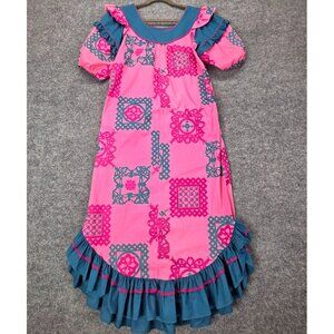 Vintage MAMO HOWELL Hawaiian Aloha Tropical Maxi Muumuu Dress Ruffles Pockets 12